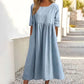Vestido casual de algodón fruncido con bolsillo de cuello redondo para mujer-(Compre 2 obtenga envío gratis)