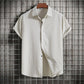 Camisa de lino de algodón de manga corta con botones de color sólido suelto informal para hombre