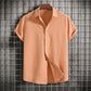 Camisa de lino de algodón de manga corta con botones de color sólido suelto informal para hombre