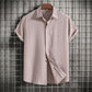 Camisa de lino de algodón de manga corta con botones de color sólido suelto informal para hombre