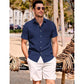 Camisa de manga corta de lino de algodón de algodón para hombres