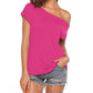 Blusa de manga corta con hombros descubiertos para mujer, estilo murciélago, ajuste holgado