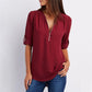 Camisa casual de mujer con cremallera y cuello en V- Compre 3 envío gratis?