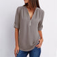 Camisa casual de mujer con cremallera y cuello en V- Compre 3 envío gratis?