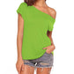 Blusa de manga corta con hombros descubiertos para mujer, estilo murciélago, ajuste holgado