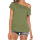 Blusa de manga corta con hombros descubiertos para mujer, estilo murciélago, ajuste holgado