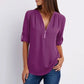 Camisa casual de mujer con cremallera y cuello en V- Compre 3 envío gratis?