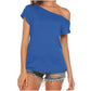 Blusa de manga corta con hombros descubiertos para mujer, estilo murciélago, ajuste holgado