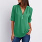 Camisa casual de mujer con cremallera y cuello en V- Compre 3 envío gratis?