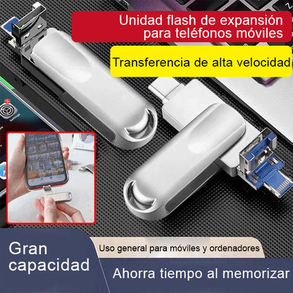 Unidad Flash USB de Expansión 4 en 1 Multifuncional y de Gran Capacidad para Teléfonos Móviles
