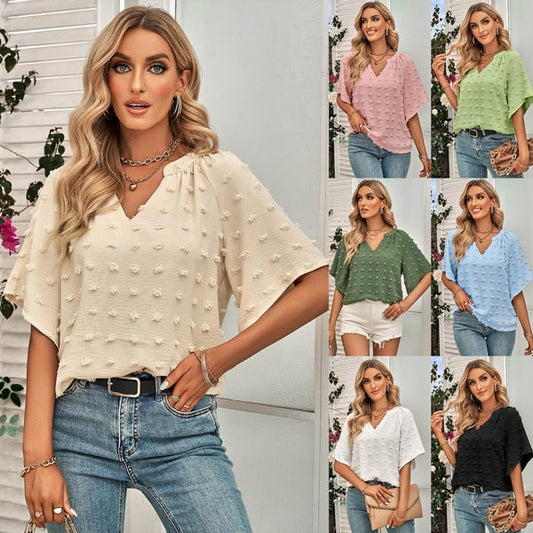 Blusa de color sólido con cuello en V para mujer