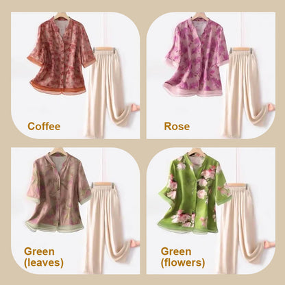 Traje de manga corta y pantalones floral transpirable para mujeres