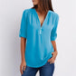 Camisa casual de mujer con cremallera y cuello en V- Compre 3 envío gratis?