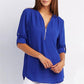 Camisa casual de mujer con cremallera y cuello en V- Compre 3 envío gratis?