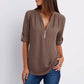 Camisa casual de mujer con cremallera y cuello en V- Compre 3 envío gratis?