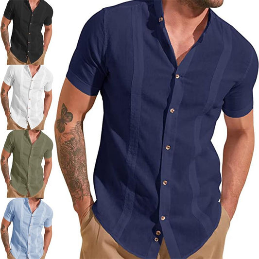 Camisa casual de manga corta de lino y algodón para hombre
