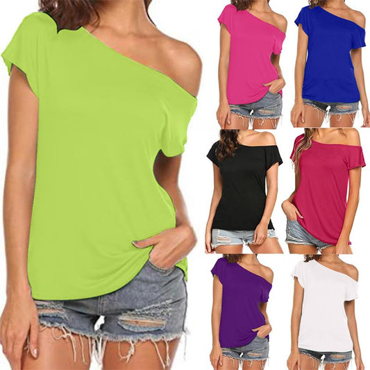 Blusa de manga corta con hombros descubiertos para mujer, estilo murciélago, ajuste holgado