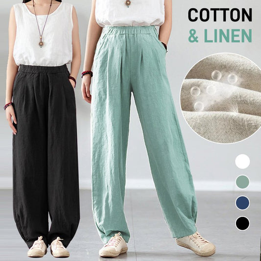 Pantalón recto de algodón y lino
