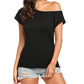 Blusa de manga corta con hombros descubiertos para mujer, estilo murciélago, ajuste holgado