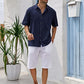 Camisa casual de manga corta de lino y algodón para hombre