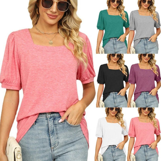 ✨Camiseta de cuello cuadrado con mangas abullonadas🔥Compre 3 envío gratis🔥