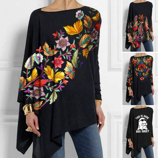 🔥Compre 2 envío gratis💝【M-4XL】2024 nuevo otoño e invierno las mujeres sueltas retro impresión tops