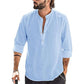 2025 Camisa casual de manga larga de lino y algodón para hombre