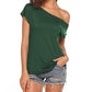 Blusa de manga corta con hombros descubiertos para mujer, estilo murciélago, ajuste holgado