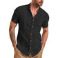 Camisa casual de manga corta de lino y algodón para hombre