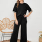🚛COMPRE 2 ENVÍO GRATIS--🥰Top de manga corta con cuello redondo y pantalones que empalman traje de dos piezas