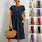 Vestido femenino de algodón con cuello redondo