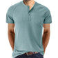 Camiseta informal de manga corta con cuello henley para hombre (compre dos envío gratis)