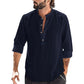 2025 Camisa casual de manga larga de lino y algodón para hombre