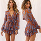 Trajes Cortos con Estampado de Mujer en V Profunda