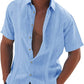 Camisa casual de manga corta de lino y algodón para hombre