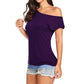Blusa de manga corta con hombros descubiertos para mujer, estilo murciélago, ajuste holgado