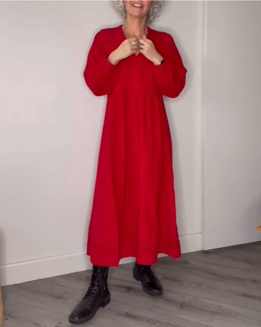 💥Gran oferta de primavera💥Vestido elegante de manga larga con cuello en V