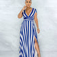 Maxivestido sexy de rayas y cintura alta