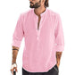 2025 Camisa casual de manga larga de lino y algodón para hombre