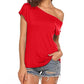 Blusa de manga corta con hombros descubiertos para mujer, estilo murciélago, ajuste holgado