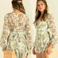 Trajes Cortos con Estampado de Mujer en V Profunda