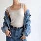 Camiseta sin mangas de punto acanalado con cuello cuadrado para mujer