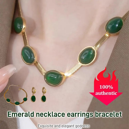 el mejor regalo 🔥Collar esmeralda Pendientes Pulsera