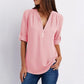 Camisa casual de mujer con cremallera y cuello en V- Compre 3 envío gratis?