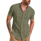Camisa casual de manga corta de lino y algodón para hombre