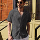 Camisa informal de manga corta de lino suelta para hombre