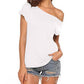Blusa de manga corta con hombros descubiertos para mujer, estilo murciélago, ajuste holgado