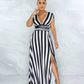 Maxivestido sexy de rayas y cintura alta
