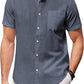 Camisa de manga corta de lino y algodón con cuello alto para hombre