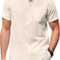 Camisa de manga corta de lino y algodón con cuello alto para hombre